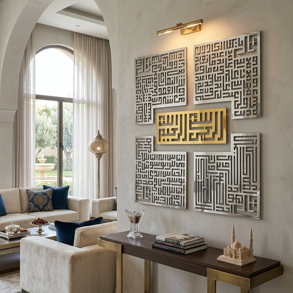 Ensemble de 4 tableaux Kufiques 4 sourates avec Bismilah